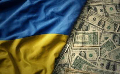 Ukrainian Flag and US Dollars