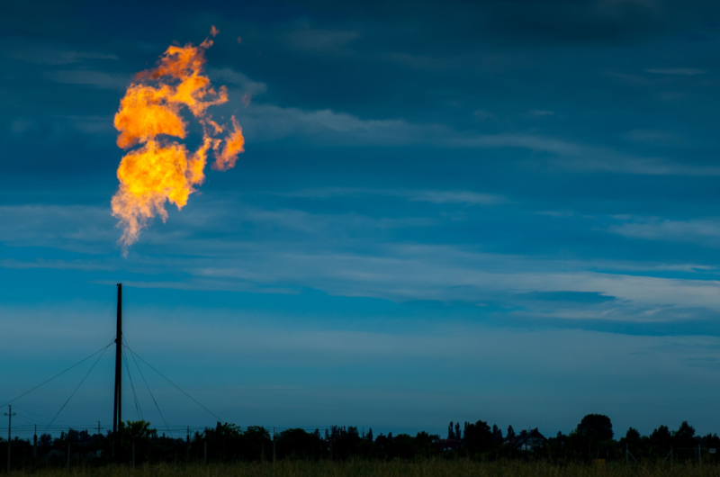 Flames erupt from a gas pipe