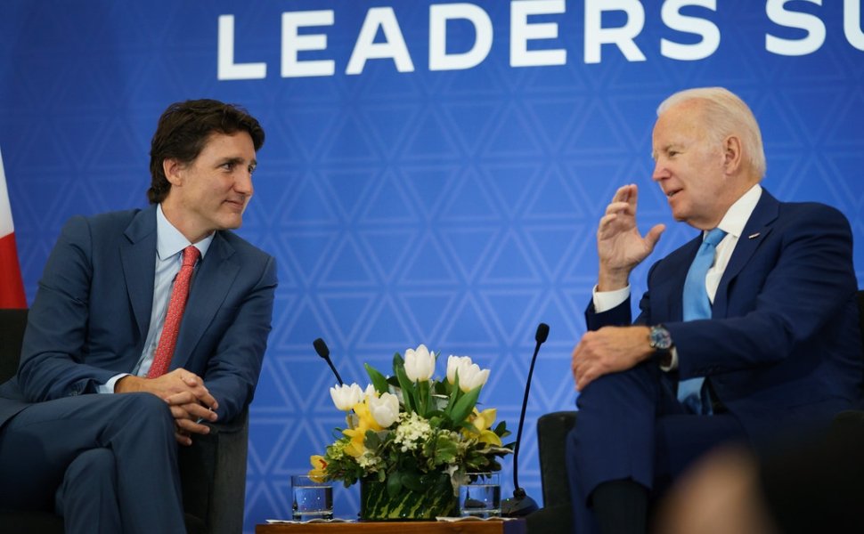 Biden and Trudeau Talking at NALS 2023