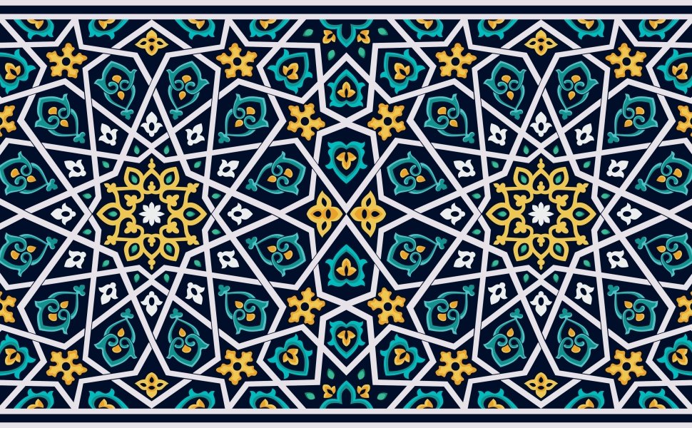 Mosaic design in blue and yellow