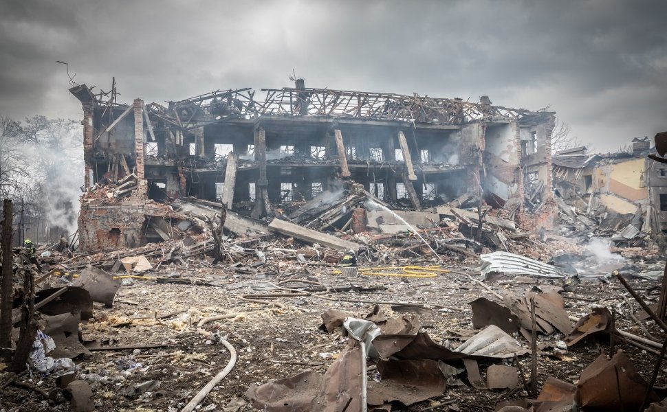 A bombed building in Dnipro, Ukraine, Mar 11, 2022