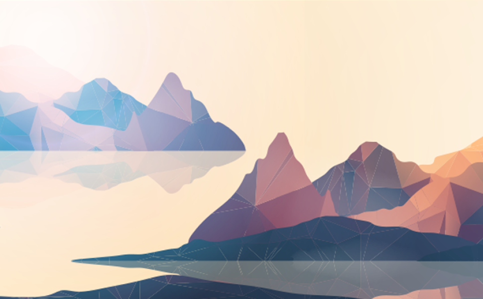 Geometric Coast Mountains and Sunset Background Panorama 