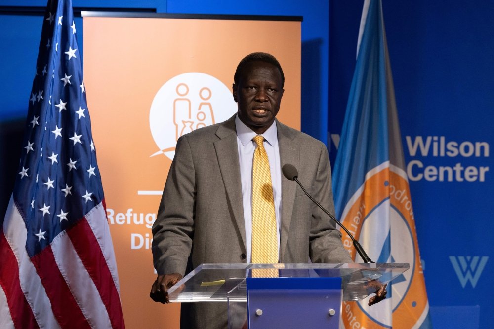 John Thon Majok speaking at Sudan displacement event