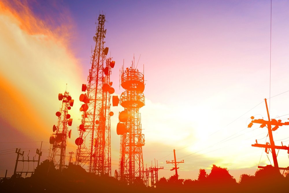 Radio towers at sunset